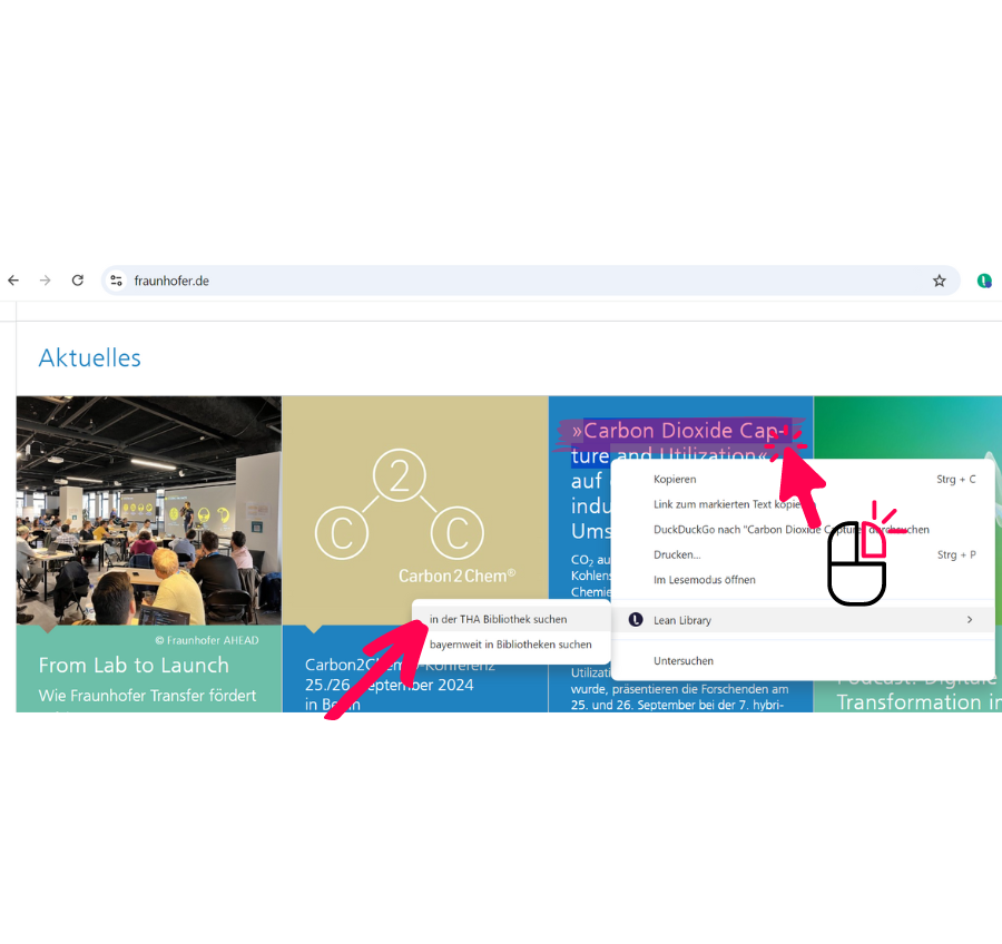 Markieren, Rechtsklick, Recherche starten Markieren, Rechtsklick, Recherche starten