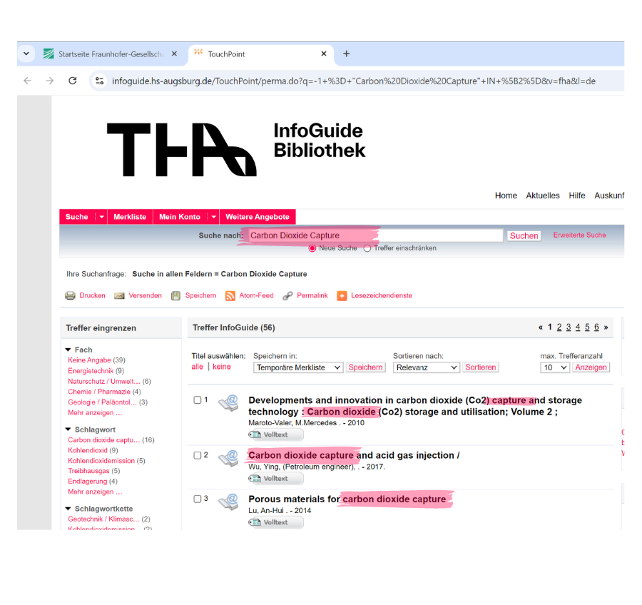 Rechercheergebnisse des markierten Begriffs im InfoGuide der THA Rechercheergebnisse des markierten Begriffs im InfoGuide der THA