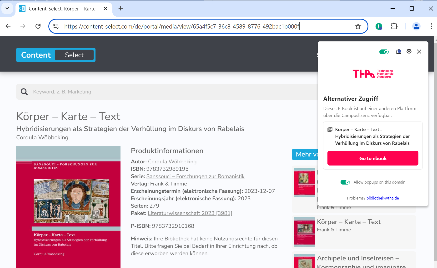 E-Book, das auf einer anderen Plattform über eine Campuslizenz der THA kostenlos verfügbar ist E-Book, das auf einer anderen Plattform über eine Campuslizenz der THA kostenlos verfügbar ist