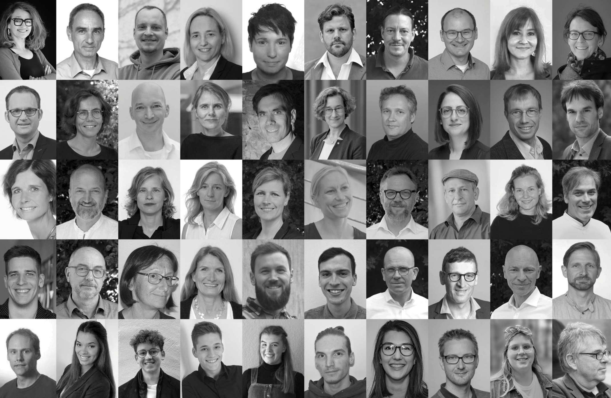 Collage aus Fotos von Mitarbeitenden, Studierenden und Professor:innen