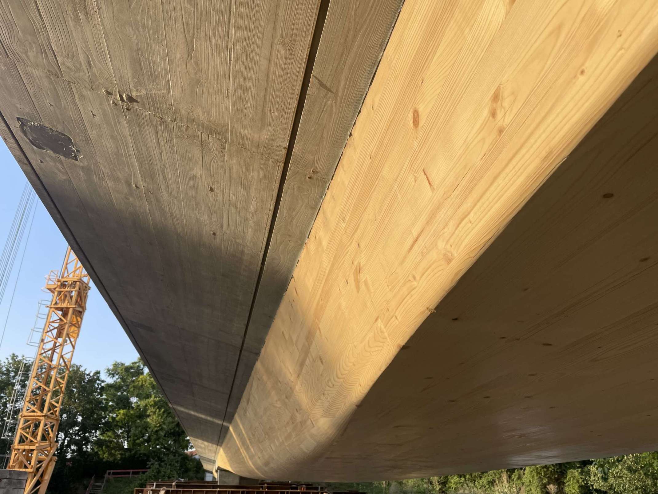 Ansicht von unten: Holz und Beton