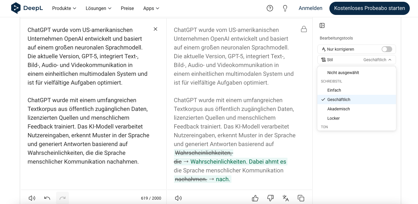 DeepL Write Beispiel Geschäftlich DeepL Write Beispiel Geschäftlich