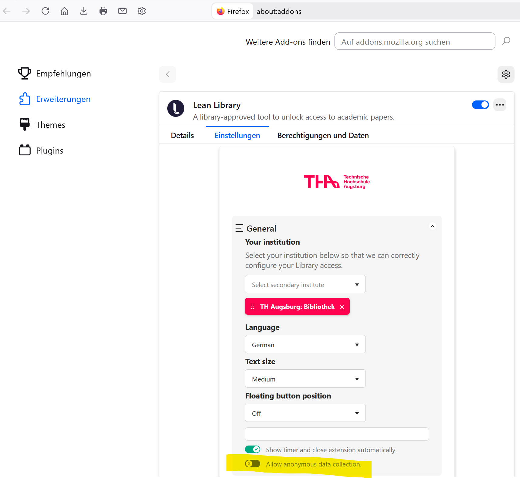 Einstellungs-Tab "Einstellungen" Einstellungs-Tab "Einstellungen"